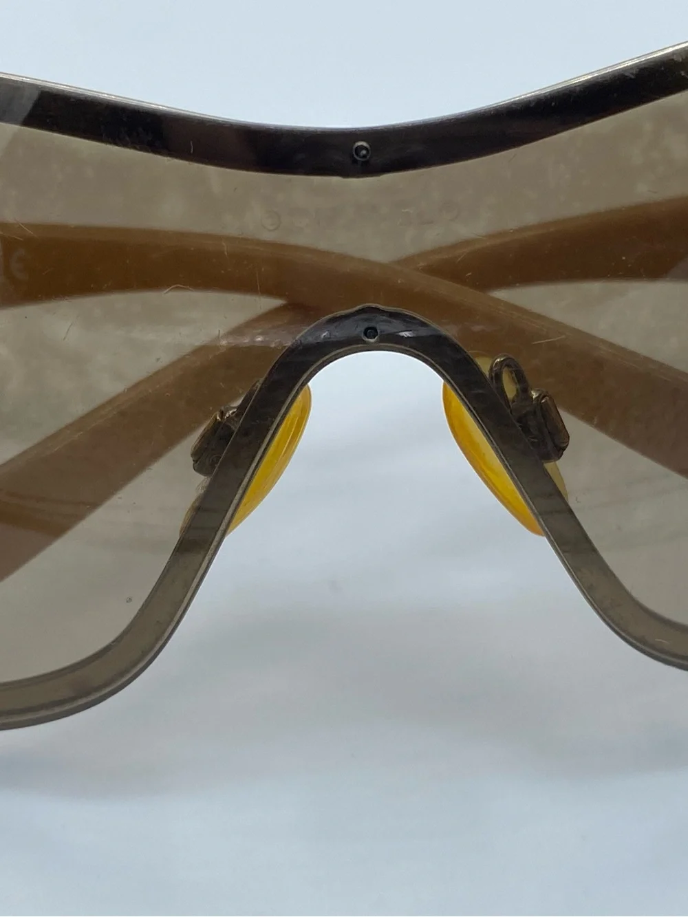 CHANEL Brown Gradient Shield Sunglasses with Gold Camellia Accents